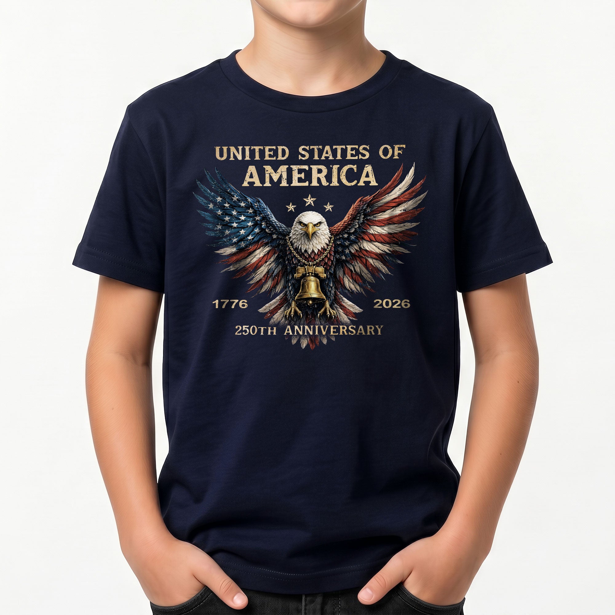 250th Anniversary Kids T-Shirt Patriotic Eagle Liberty Bell 1776-2026 Youth Tee Shirt