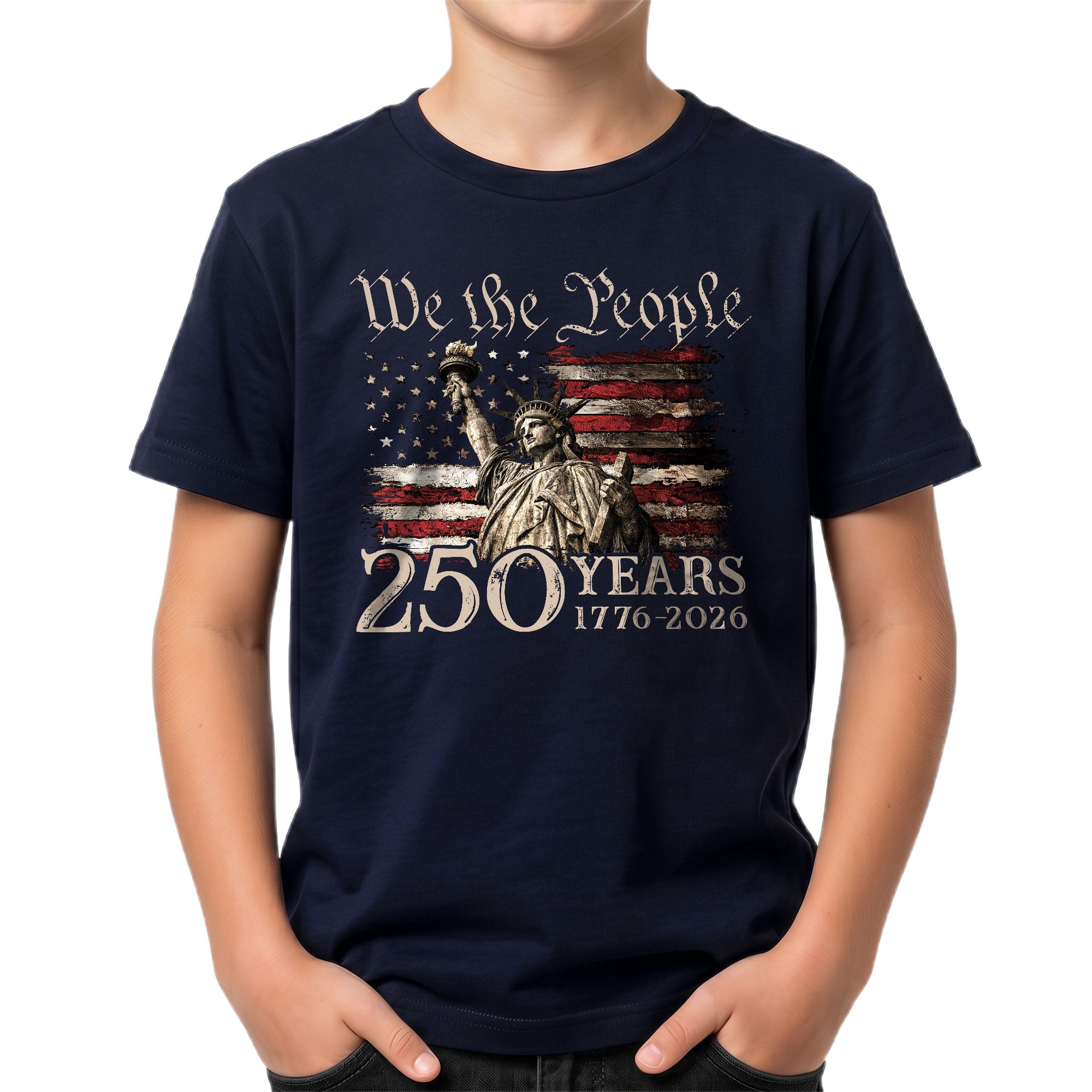 Kids 250 Years T-Shirt Statue of Liberty We The People Patriotic American Flag Tee