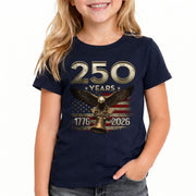 250 Years Kids T-Shirt Vintage American Flag Patriotic Eagle 1776-2026 Boys Girls Tee