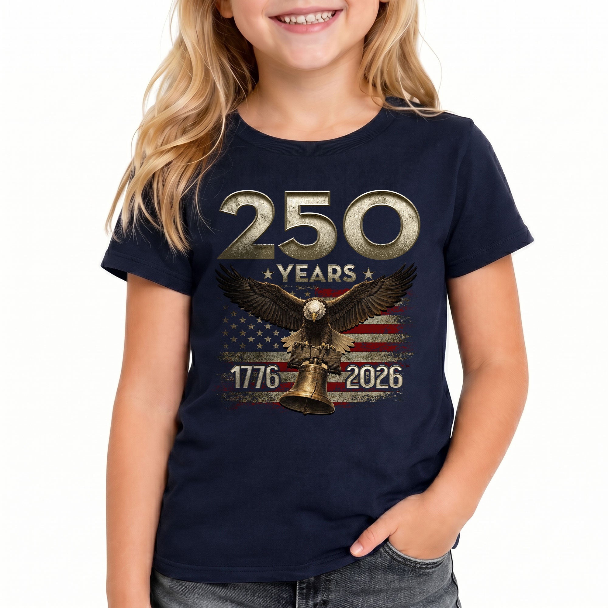 250 Years Kids T-Shirt Vintage American Flag Patriotic Eagle 1776-2026 Boys Girls Tee
