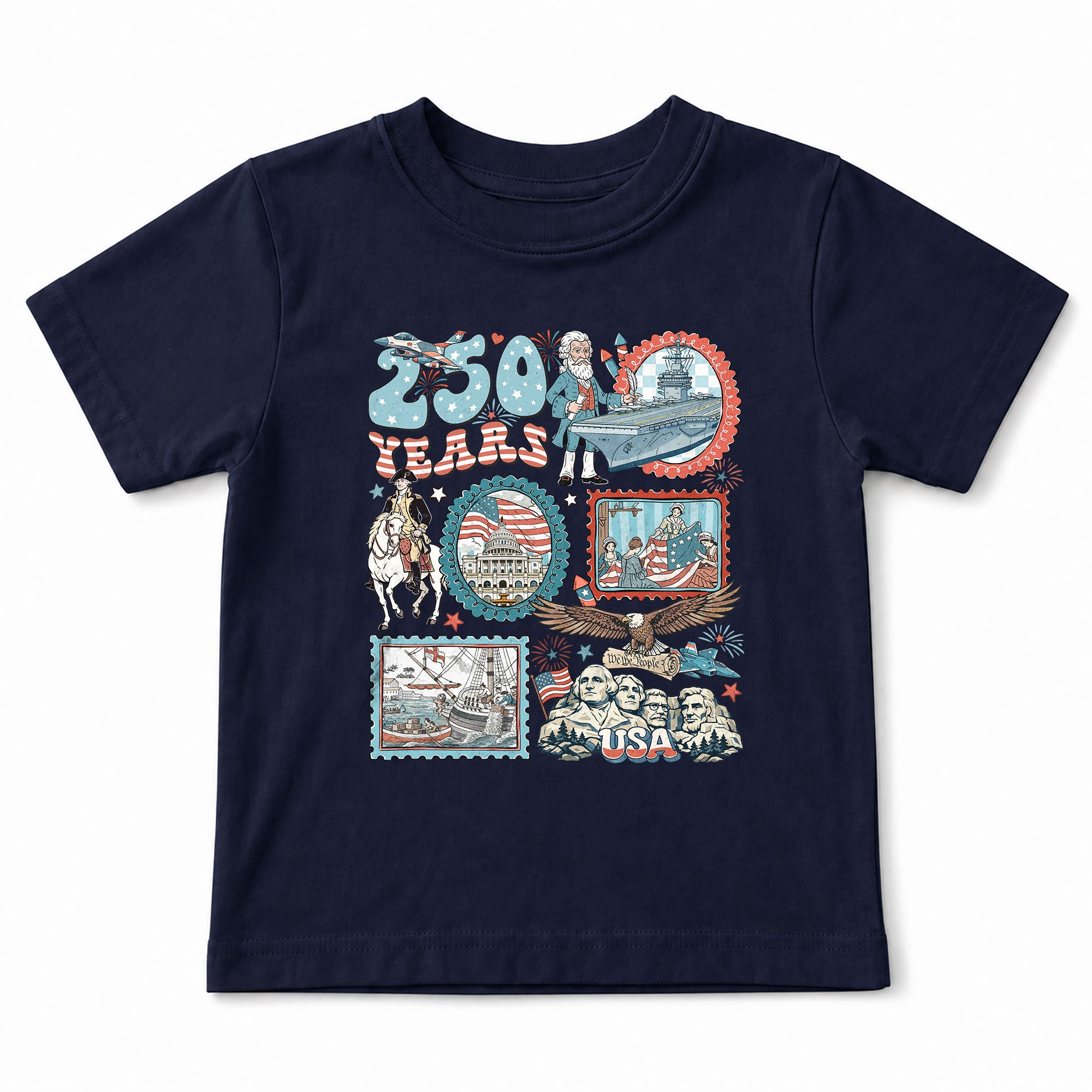 Kids T Shirt 1776-2026 Patriotic 250 Years History Mount Rushmore Independence Day Tee