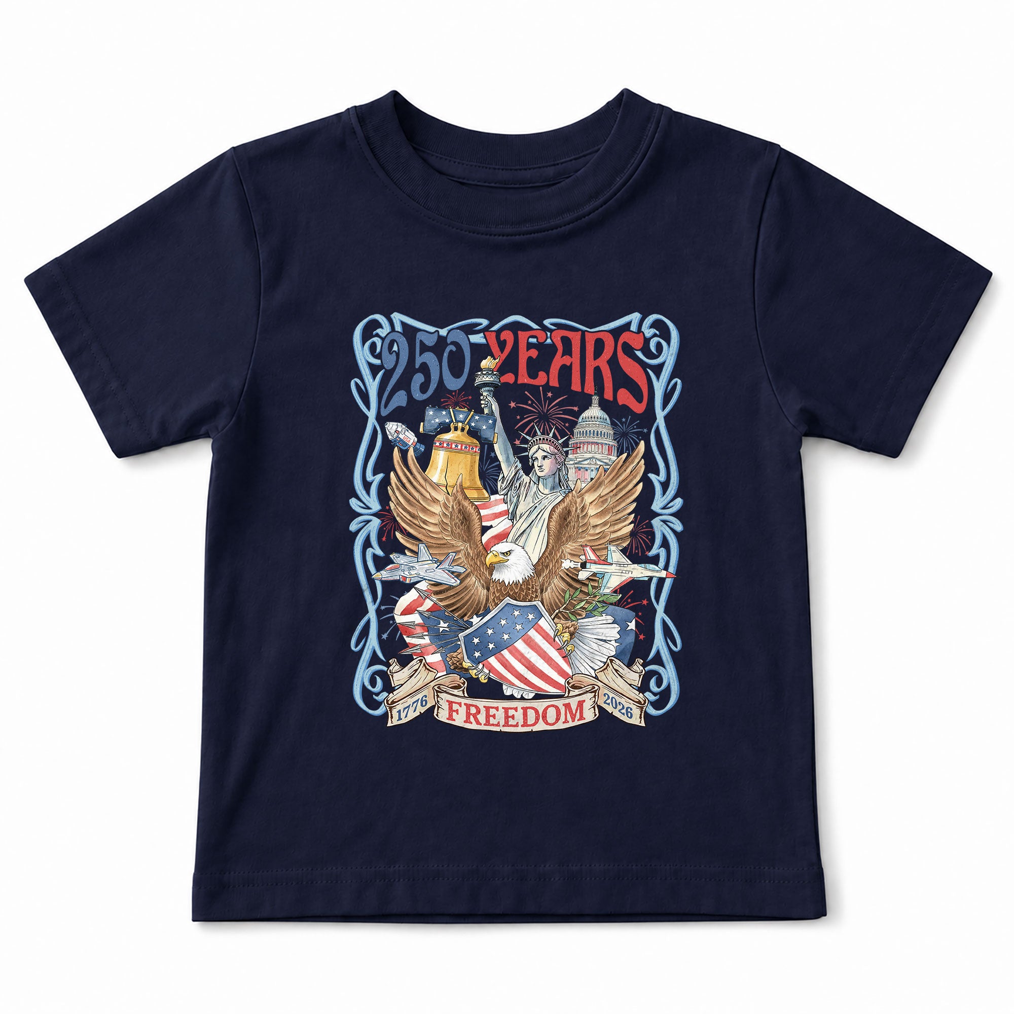 Kids T Shirt 1776-2026 Patriotic 250 Years Freedom Eagle Shield Independence Day Tee