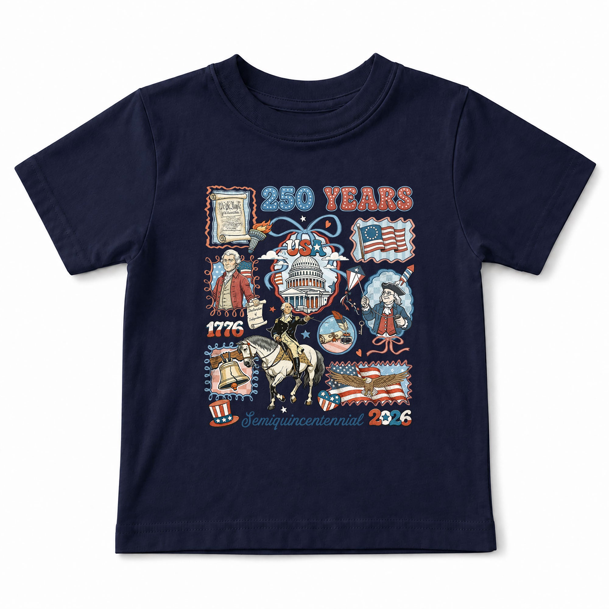 Kids T Shirt Patriotic 1776-2026 250 Years History US Capitol Independence Day Tee
