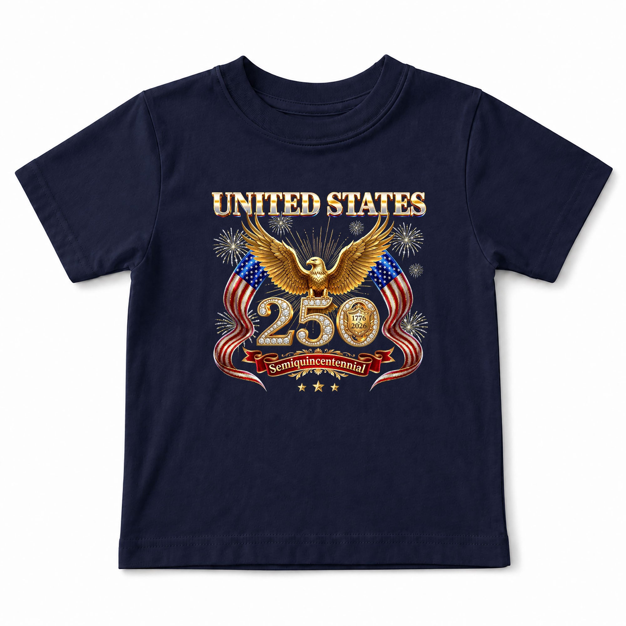250 Years Kids T-Shirt Patriotic Golden Eagle Fireworks American Flag 1776-2026 Youth