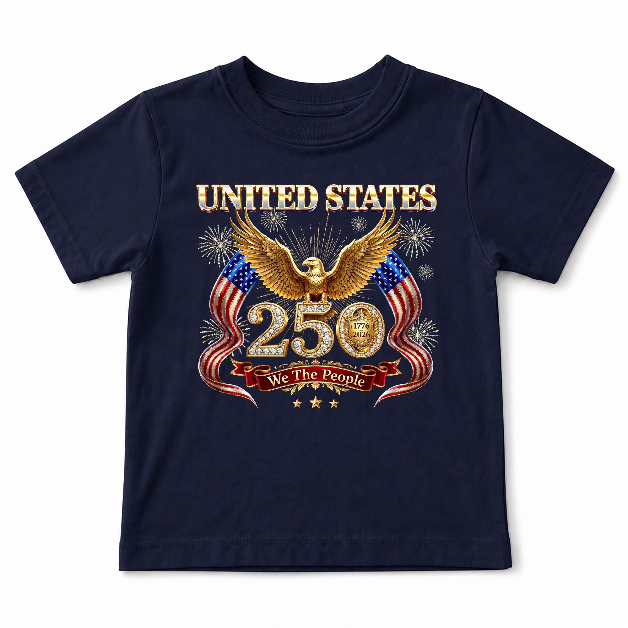 250 Years Kids T-Shirt Patriotic Golden Eagle Fireworks American Flag 1776-2026 Youth