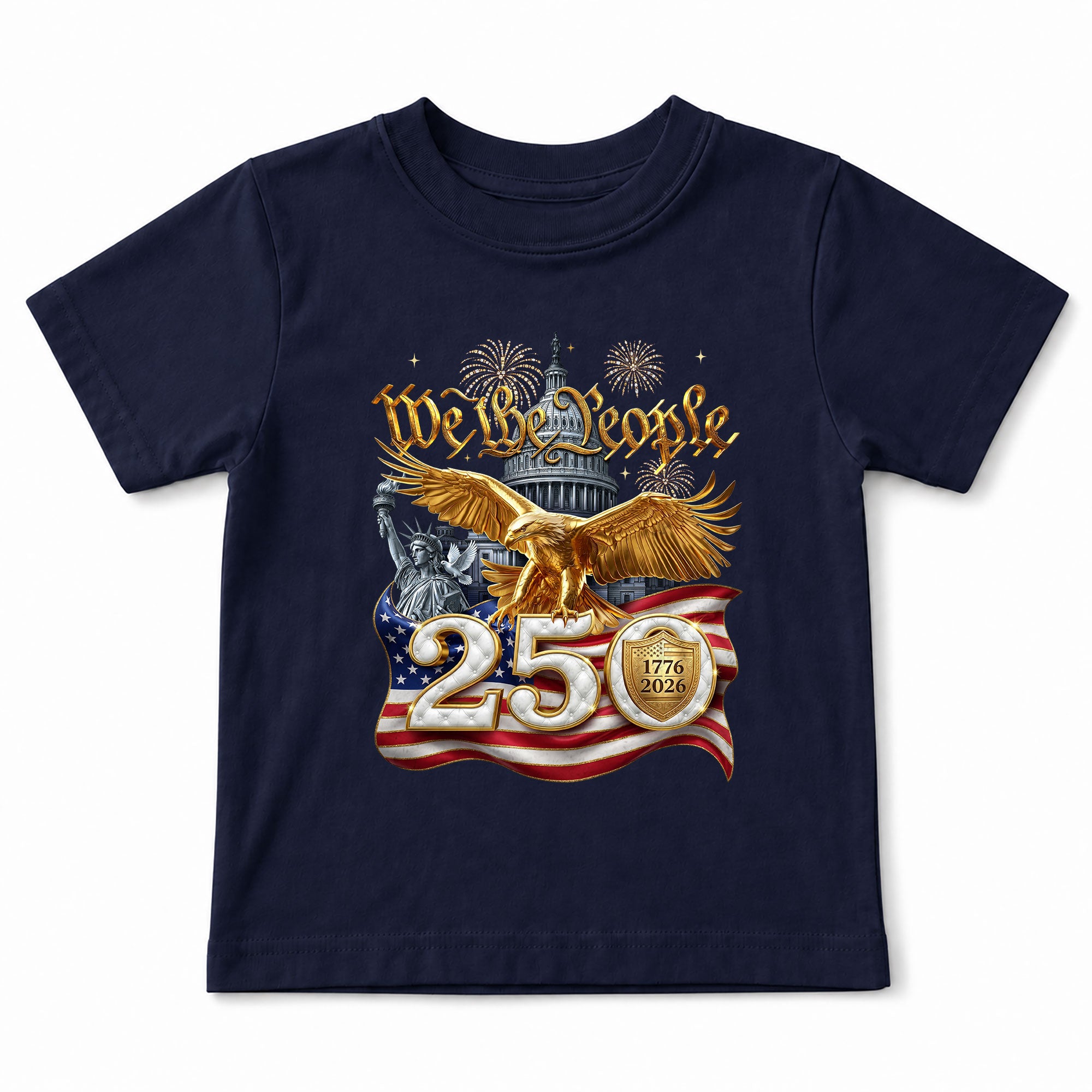 250 Years Kids T-Shirt We The People Patriotic Golden Eagle American Flag Youth Tee