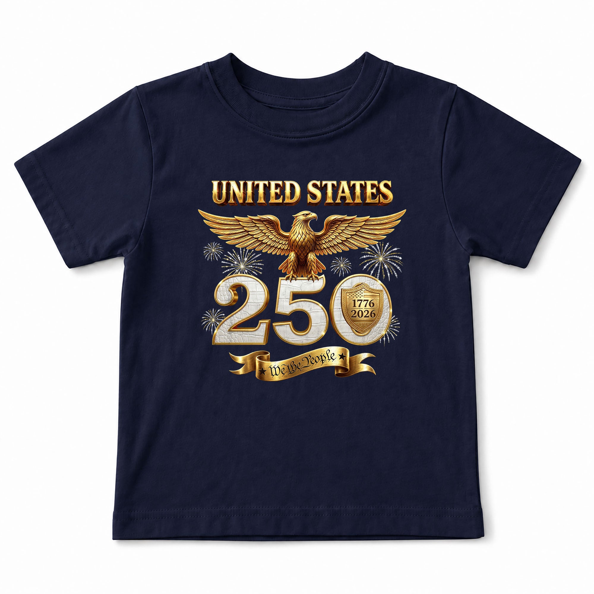 250 Years Kids T-Shirt We The People Patriotic Eagle Gold Shield 1776-2026 Youth Tee