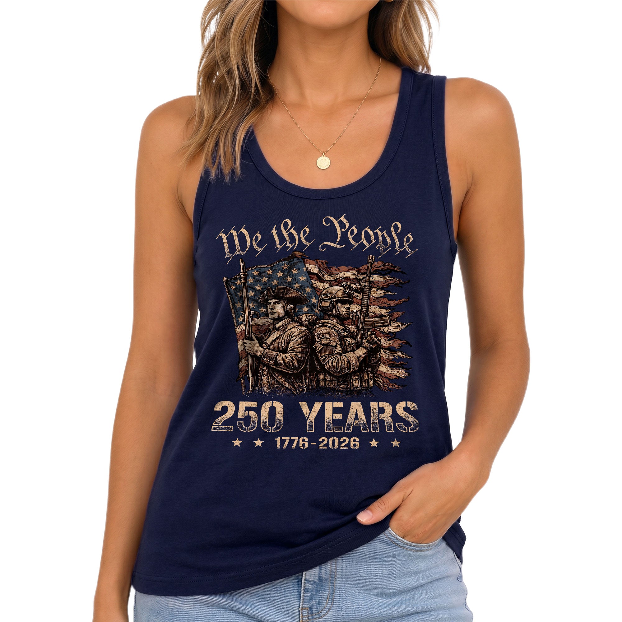 We The People 250 Years Tank Top Women 1776-2026 Patriotic US Soldier Shirt