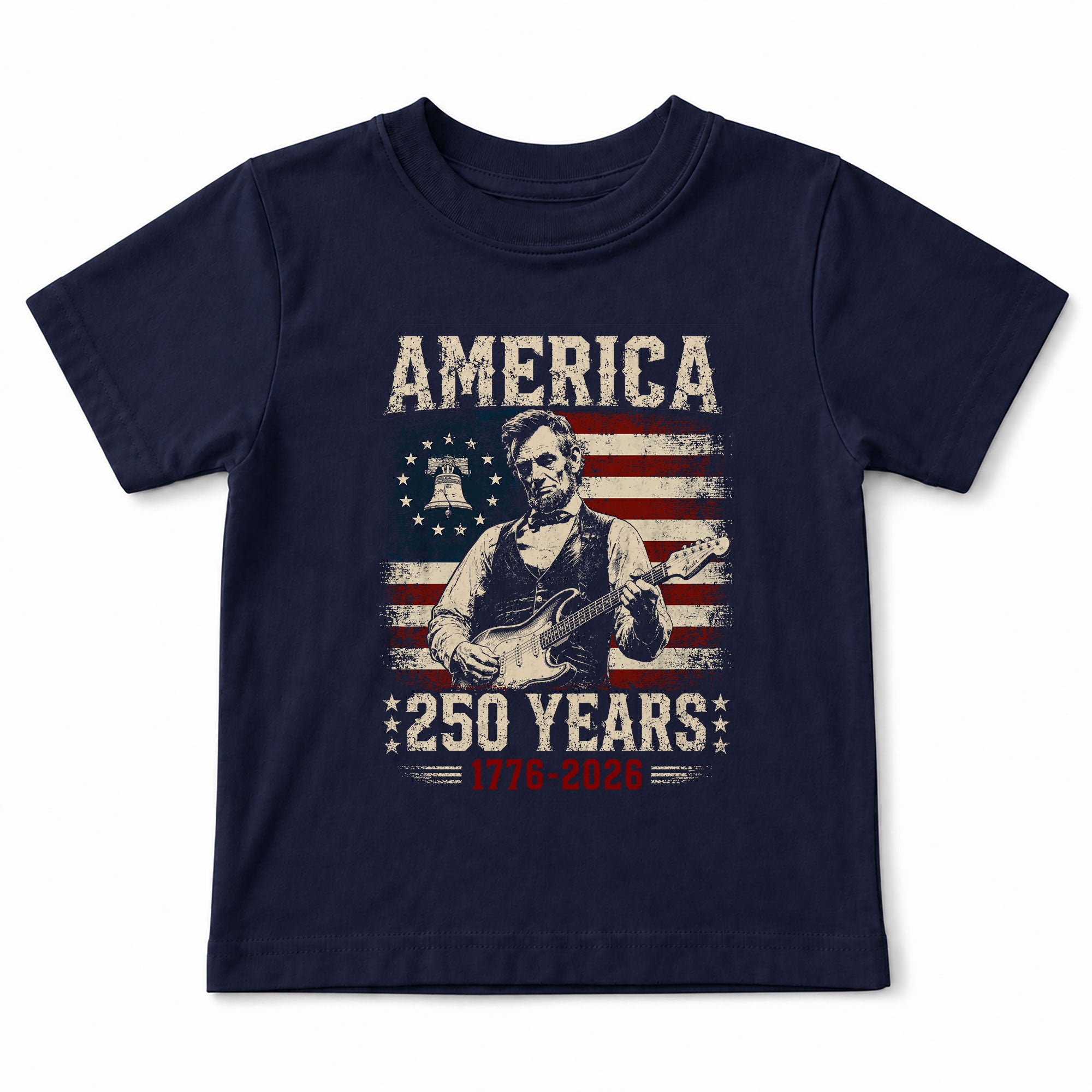 T-Shirt Kid Patriotic 1776-2026 America 250 Years Abraham Lincoln Guitar Children Shirt