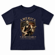 T-Shirt Kid Shield Abraham Lincoln Guitar 1776-2026 America 250 Years Patriotic Tee