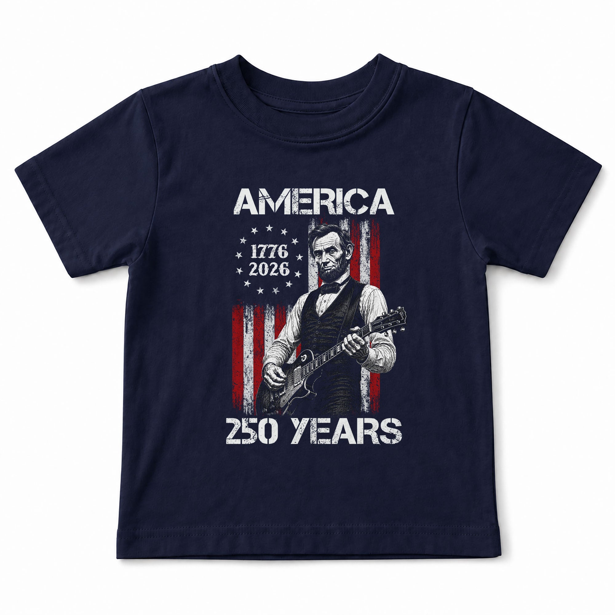T-Shirt Kid Stars 1776-2026 America 250 Years Abraham Lincoln Guitar Boys Girls Tee