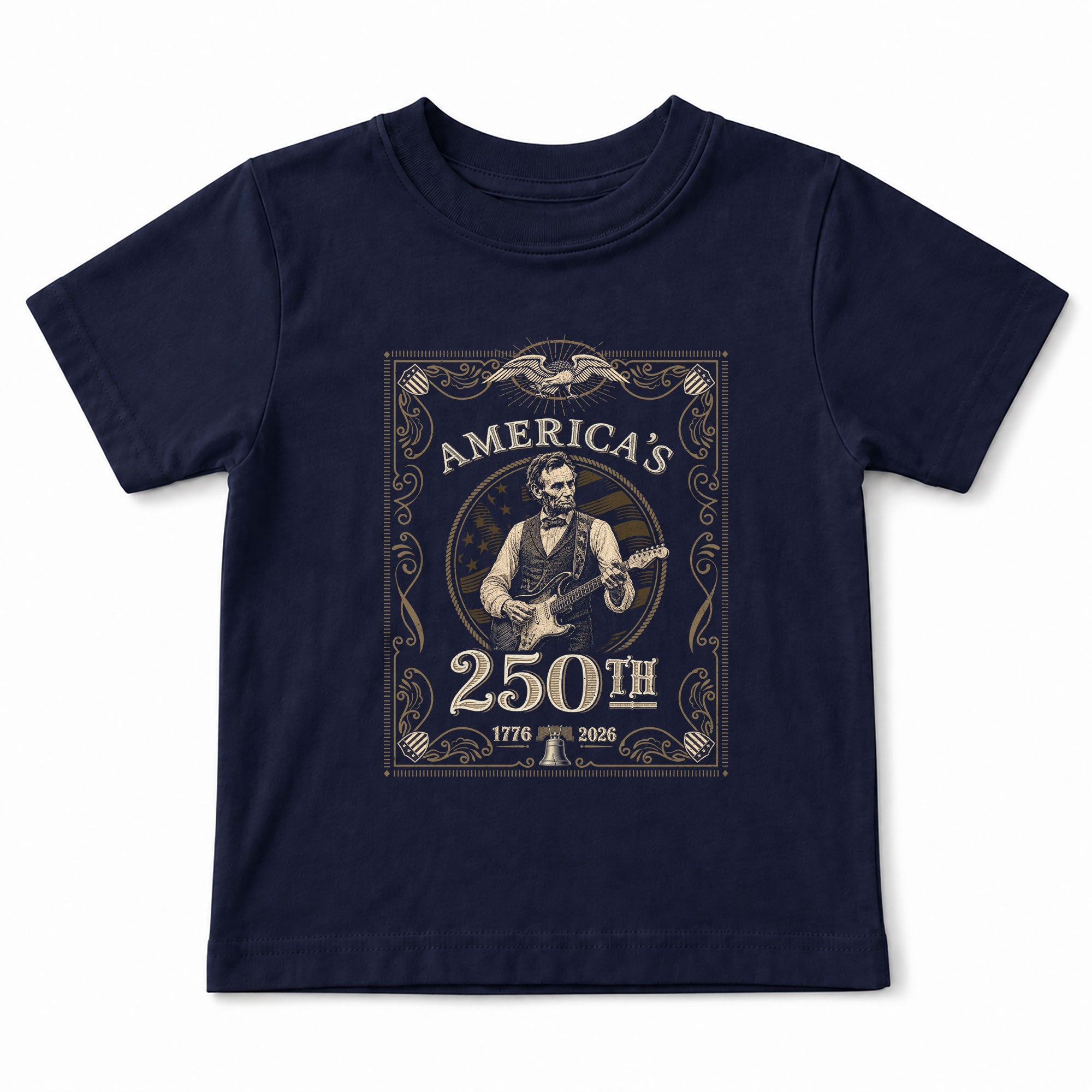 Kids America's 250th Anniversary T-Shirt 1776–2026 Lincoln Guitar Patriotic Tee