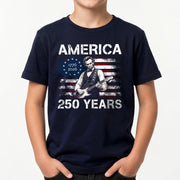 Kids America 250 Years T-Shirt 1776–2026 Lincoln Guitar Patriotic Youth Tee