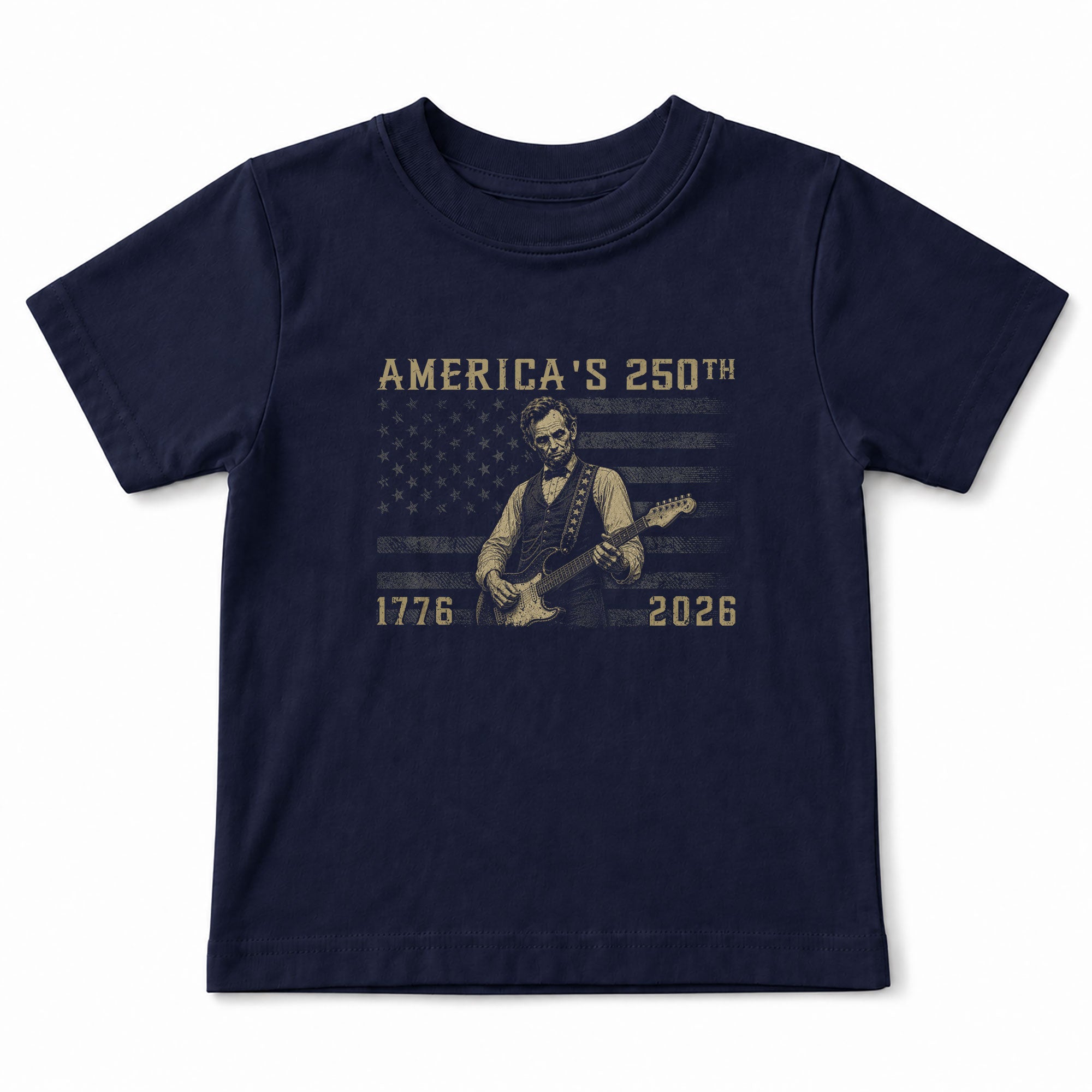 Kids America's 250th T-Shirt 1776–2026 Lincoln Guitar Patriotic Youth Graphic Tee