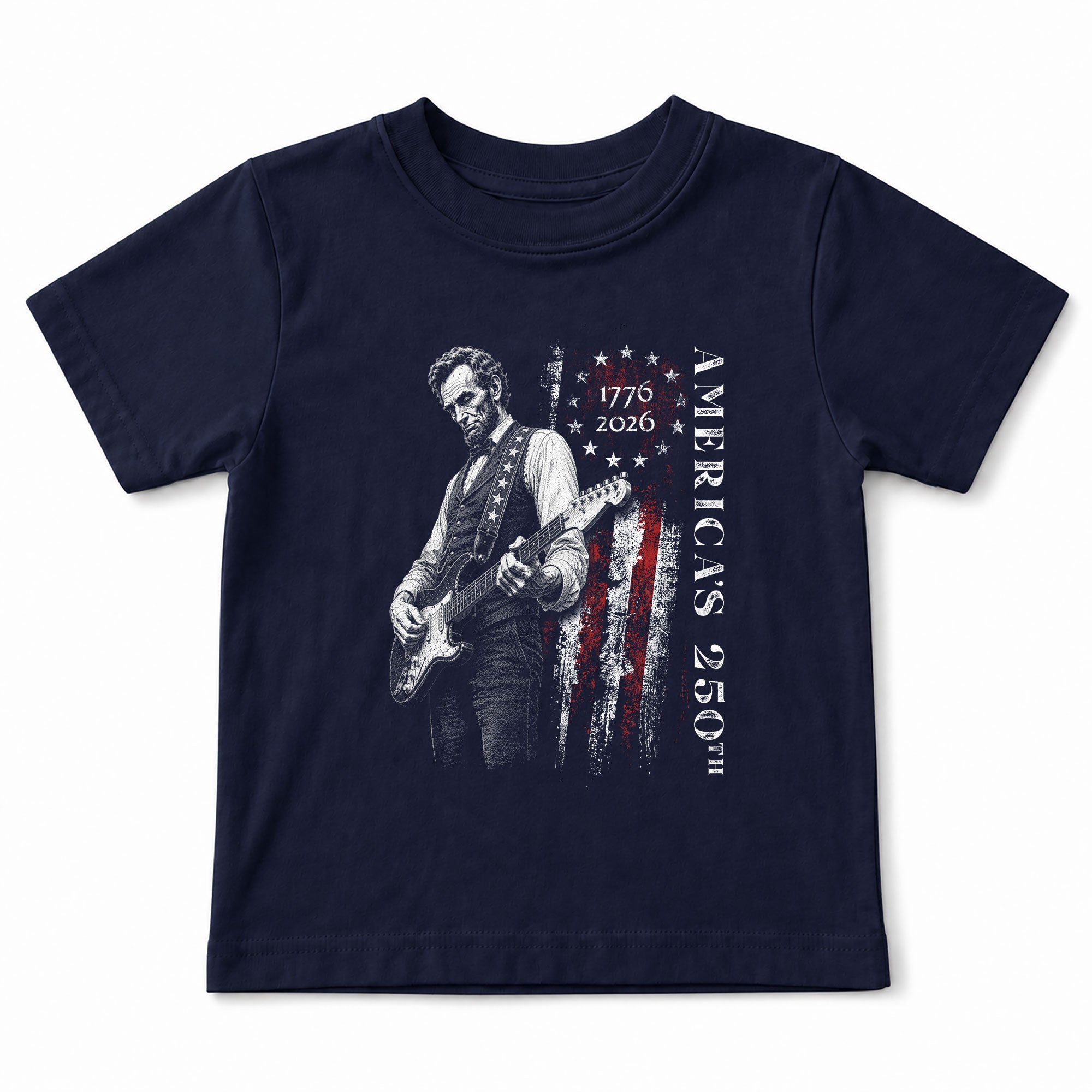 America's 250th Anniversary Kids Shirt 1776–2026 Lincoln Guitar Freedom Tee