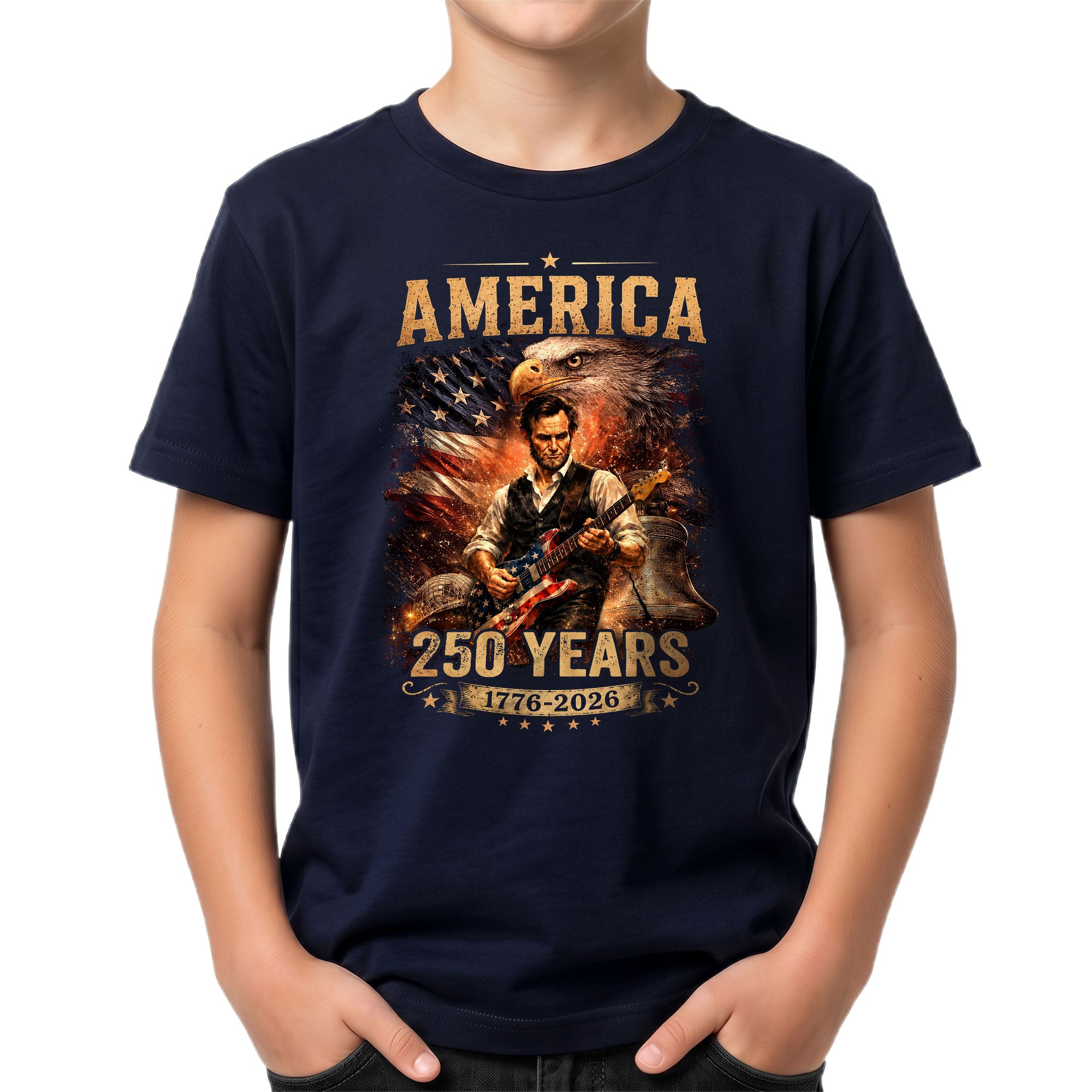 Kids America 250 Years T-Shirt 1776–2026 Lincoln Eagle Patriotic Youth Graphic Tee