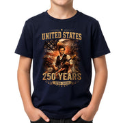 Kids America 250 Years T-Shirt 1776–2026 Lincoln Eagle Patriotic Youth Graphic Tee