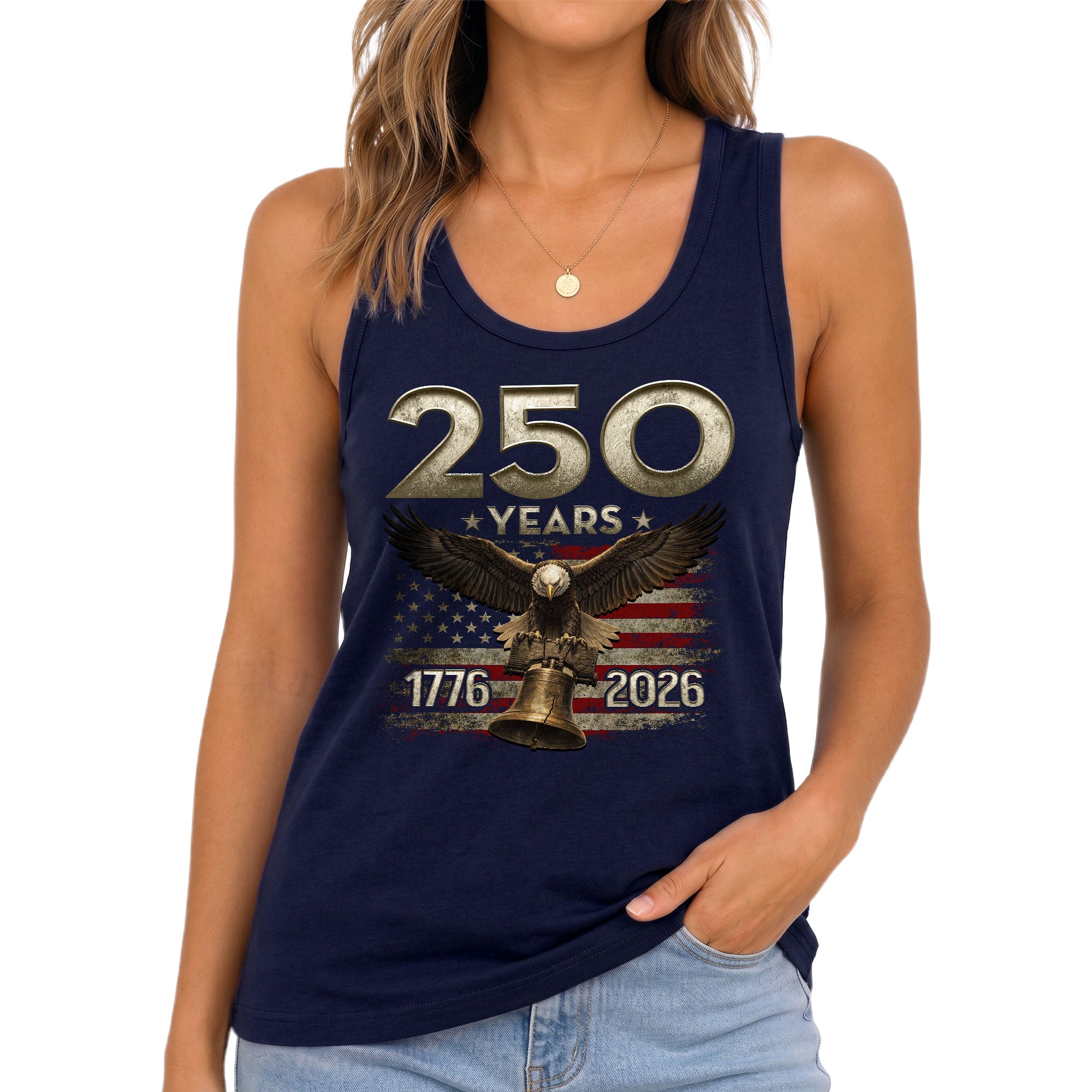 Patriotic 250 Years Eagle Liberty Bell Tank Top | Vintage 1776-2026 Women Shirt