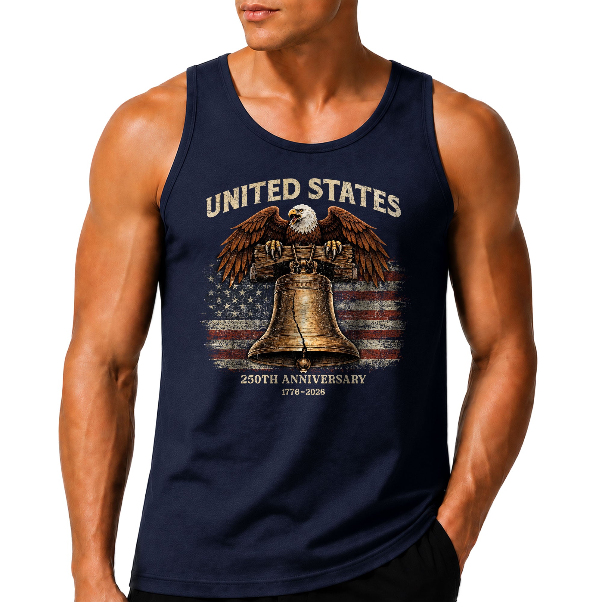 Tank Top Men Liberty Bell Bald Eagle 1776-2026 United States 250th Anniversary Patriotic Vest
