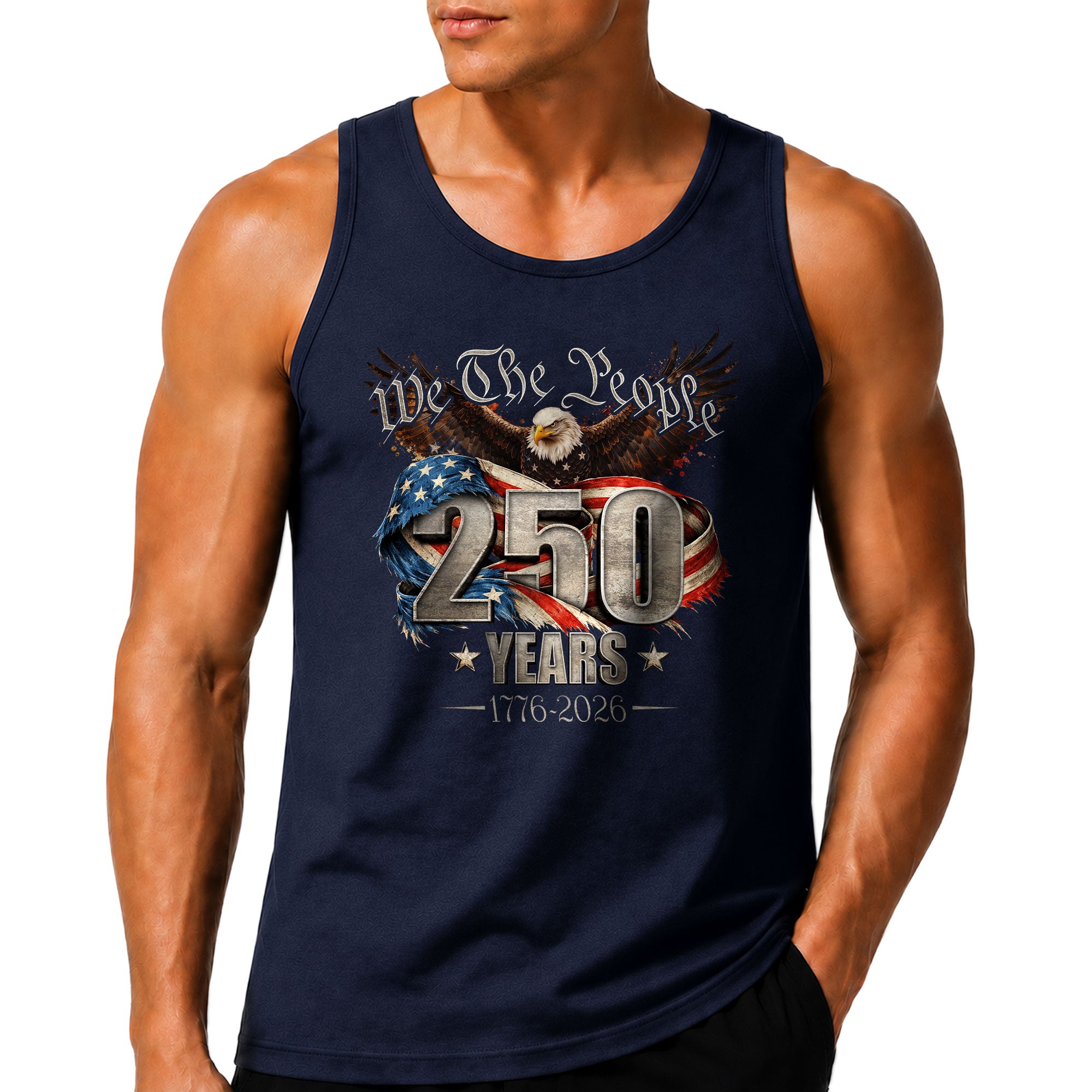 We The People Eagle Tank Top 1776-2026 Patriotic Vintage Men Graphic Shirt
