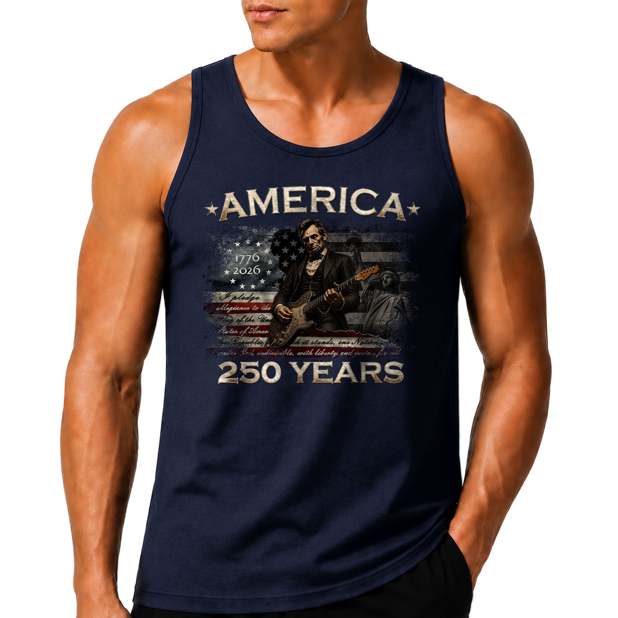 Pledge of Allegiance Lincoln Guitar Tank Top 1776-2026 Patriotic Men Graphic Gym Shirt