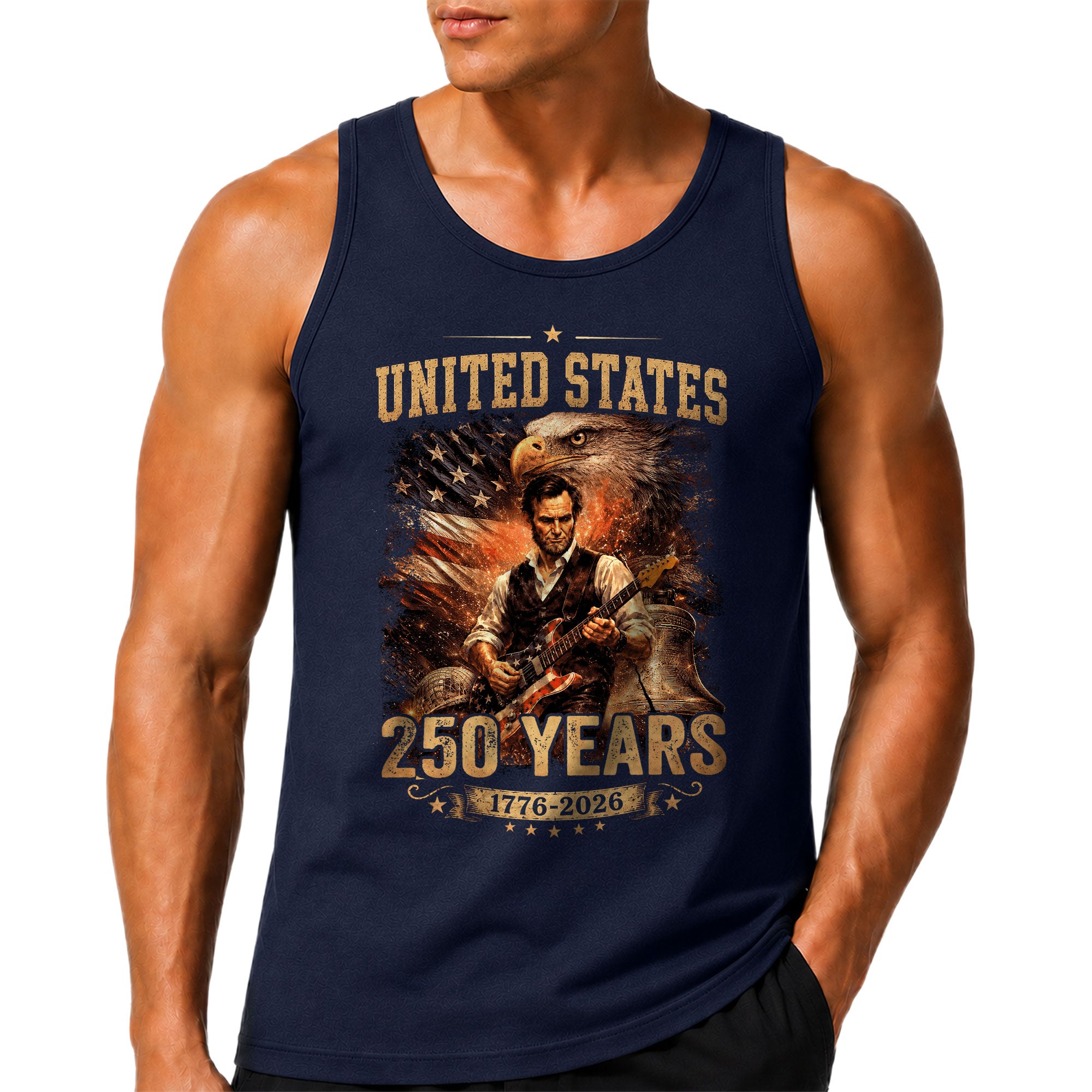 Eagle Abraham Lincoln Guitar Tank Top 1776-2026 Patriotic Vintage Men Graphic Gym Shirt