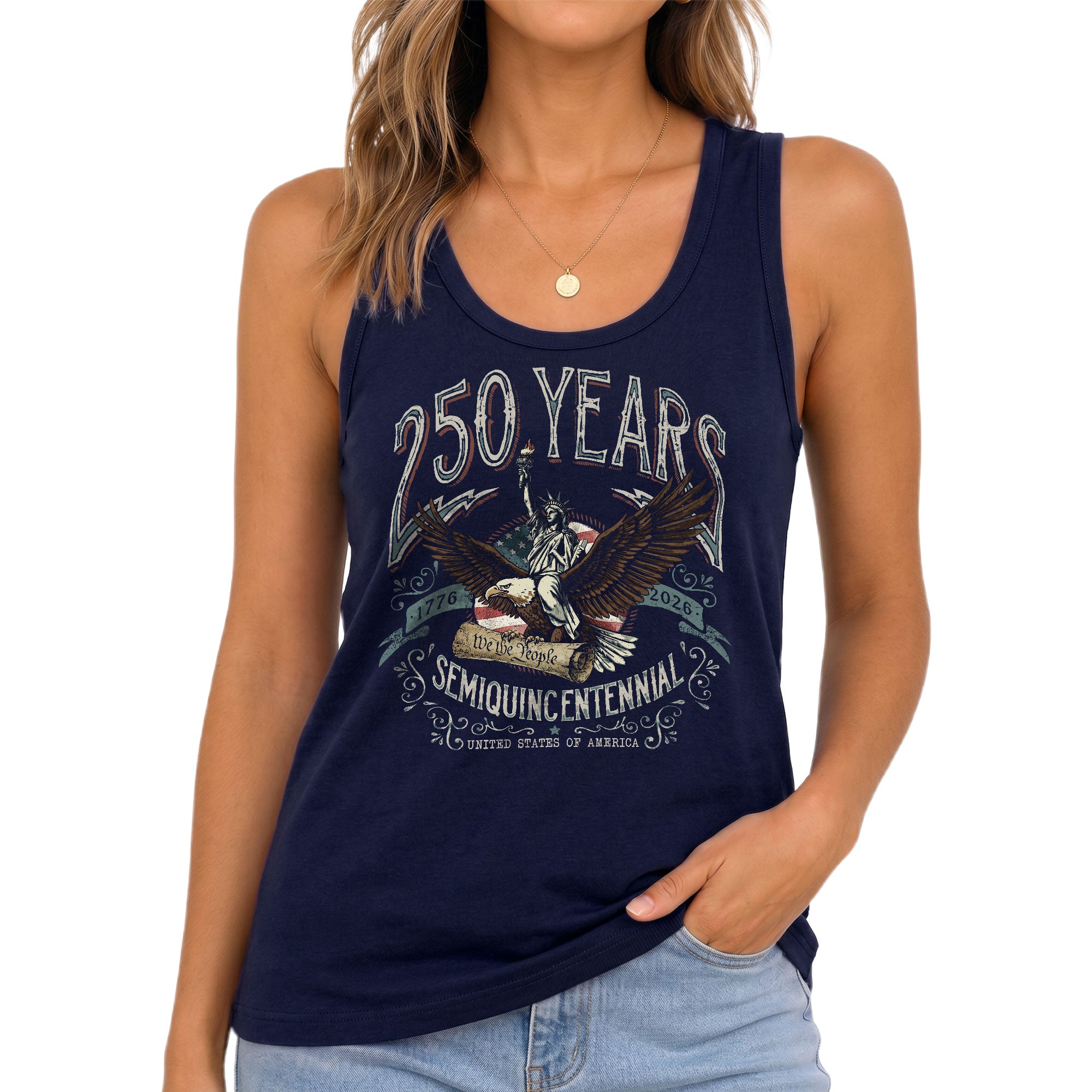 Womens 250 Years 1776 2026 Tank Top Retro We The People Eagle Liberty Sleeveless Shirt