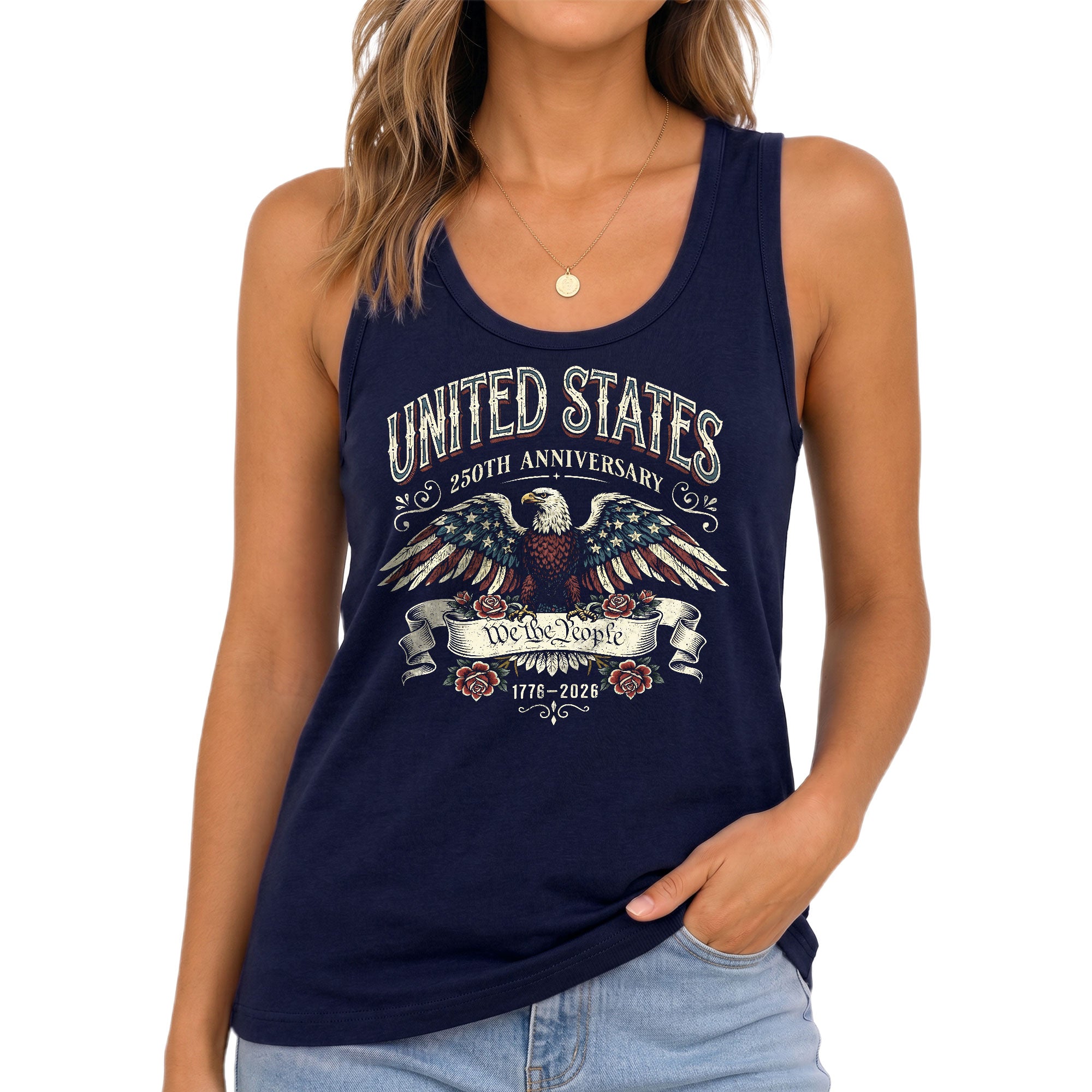 United States Anniversary Womens Tank Top Retro We The People Eagle Graphic Top