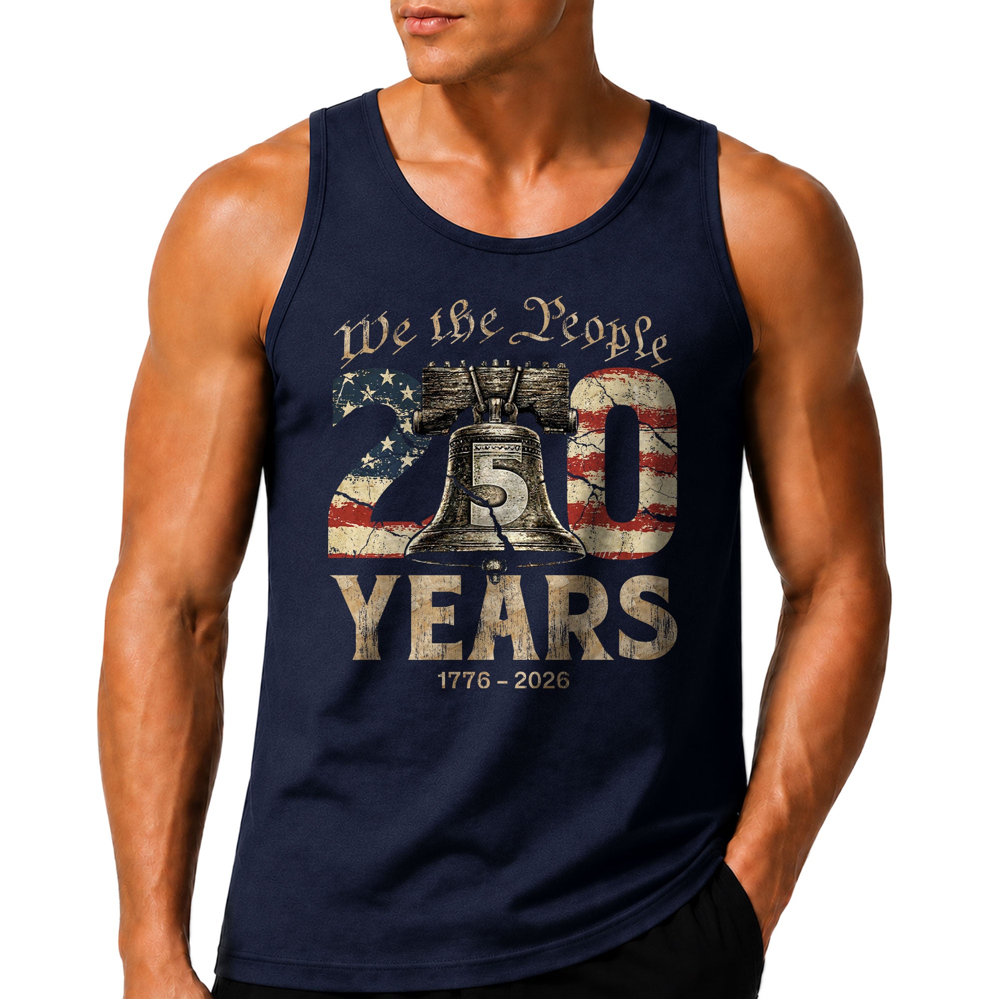 Men Tank Top Patriotic We The People 1776-2026 250 Years Liberty Bell American Flag Vest