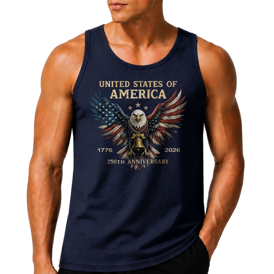 Men Tank Top Patriotic Bald Eagle Liberty Bell 1776-2026 250th Anniversary Flag Wings Vest