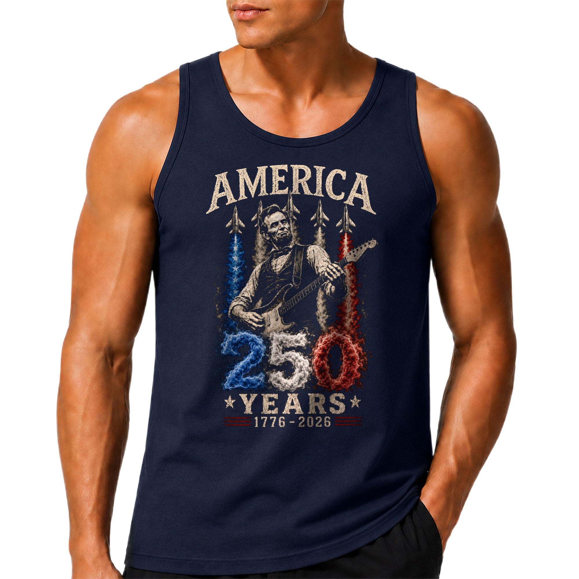 Men 250 Years Celebration Tank Top Cool Abraham Lincoln Rocker Graphic Gym Shirt