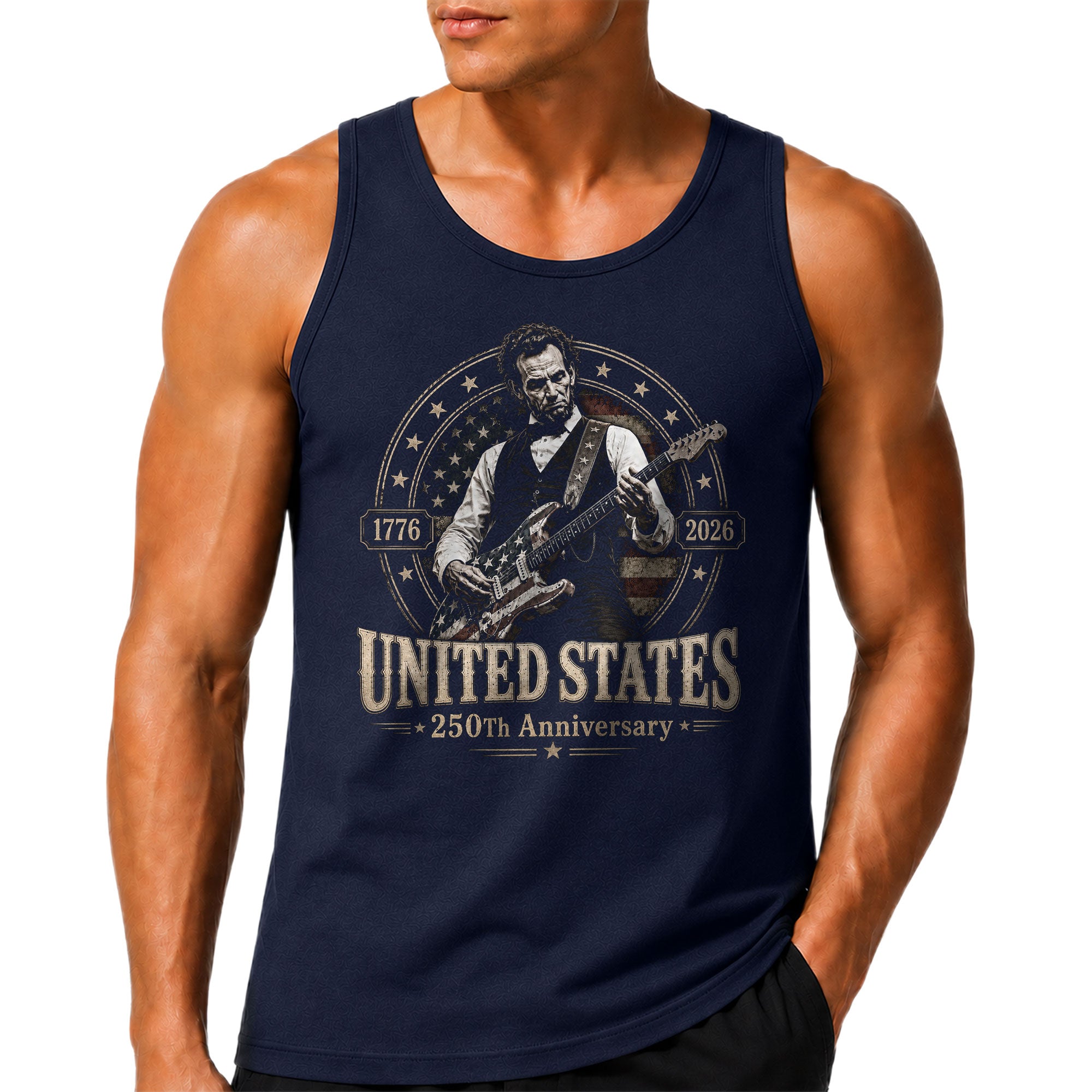 Abraham Lincoln Guitar Mens Tank Top Cool Stars Stripes 250 Years Heritage Shirt