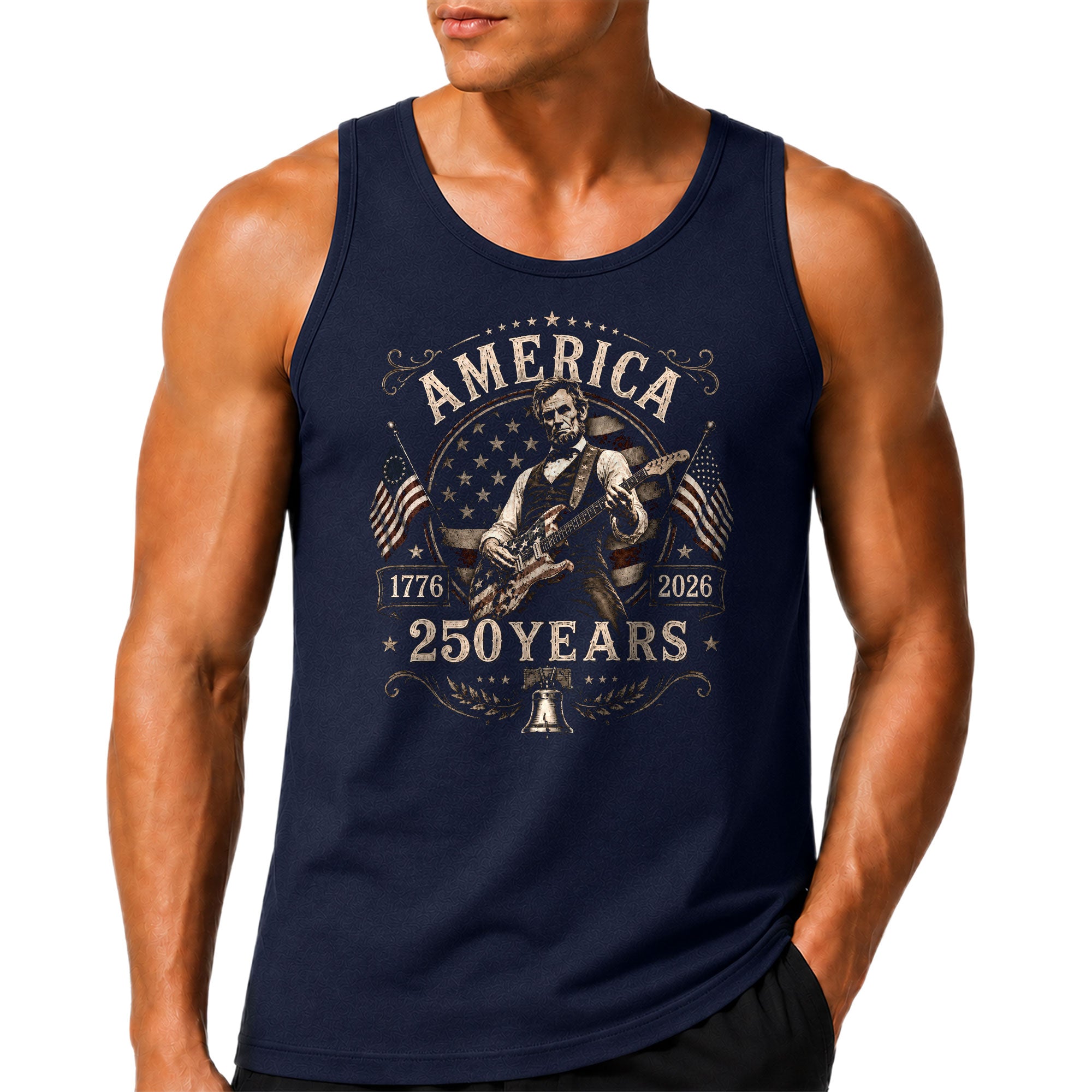 Men 250 Years Celebration Tank Top Retro Heritage Lincoln Rocker Dual Flags Shirt