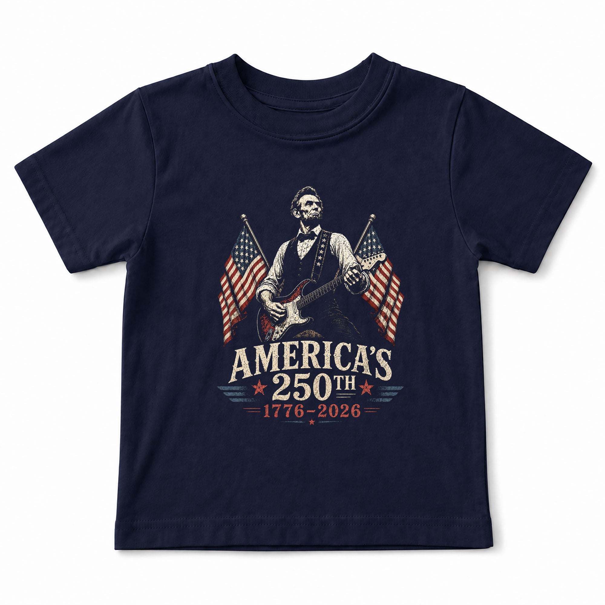 250th Patriotic Kids T Shirt Retro Abraham Lincoln Playing Guitar Flag Tee