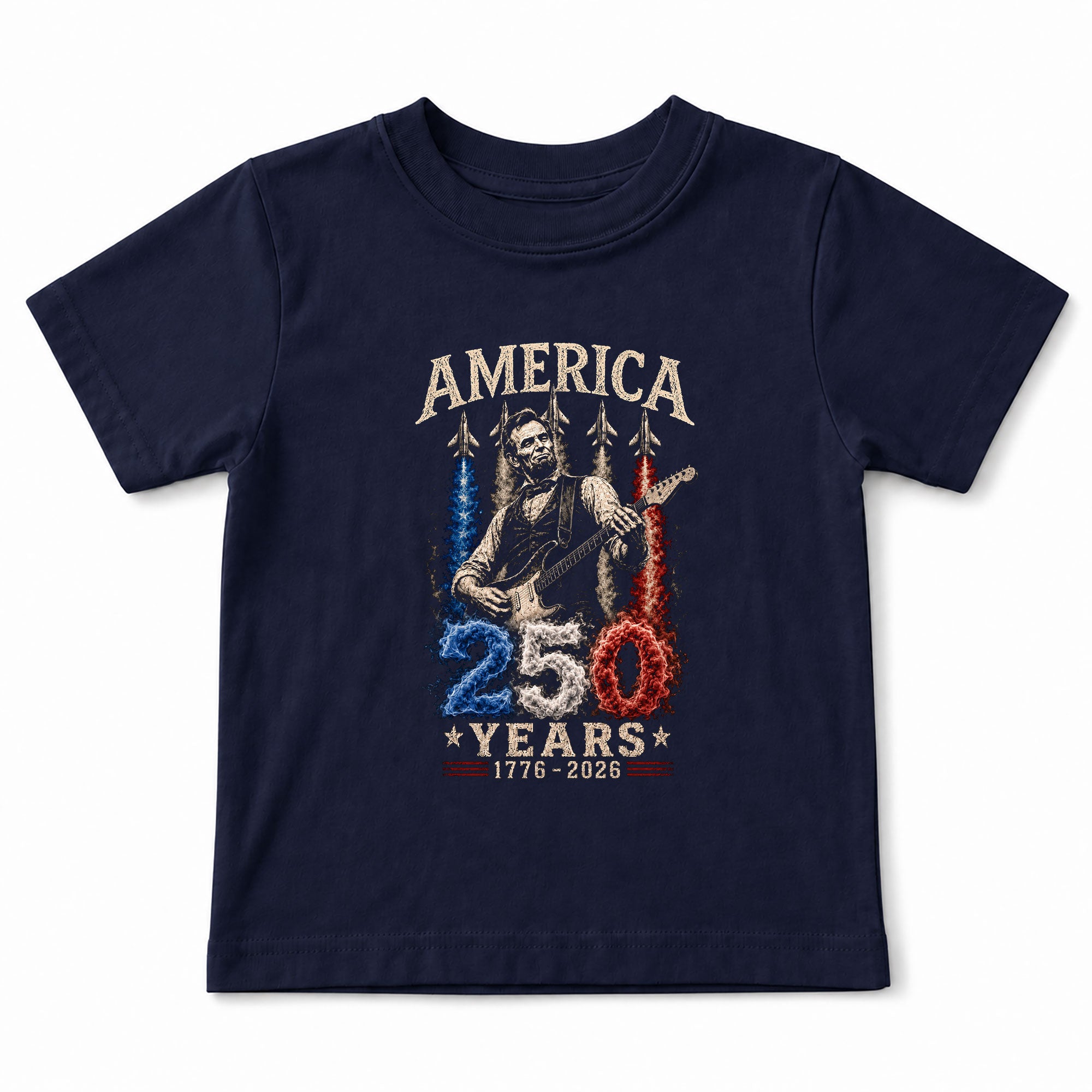 Kids 250 Years Celebration Shirt Vintage Abraham Lincoln Rocker Jet Graphic Tee