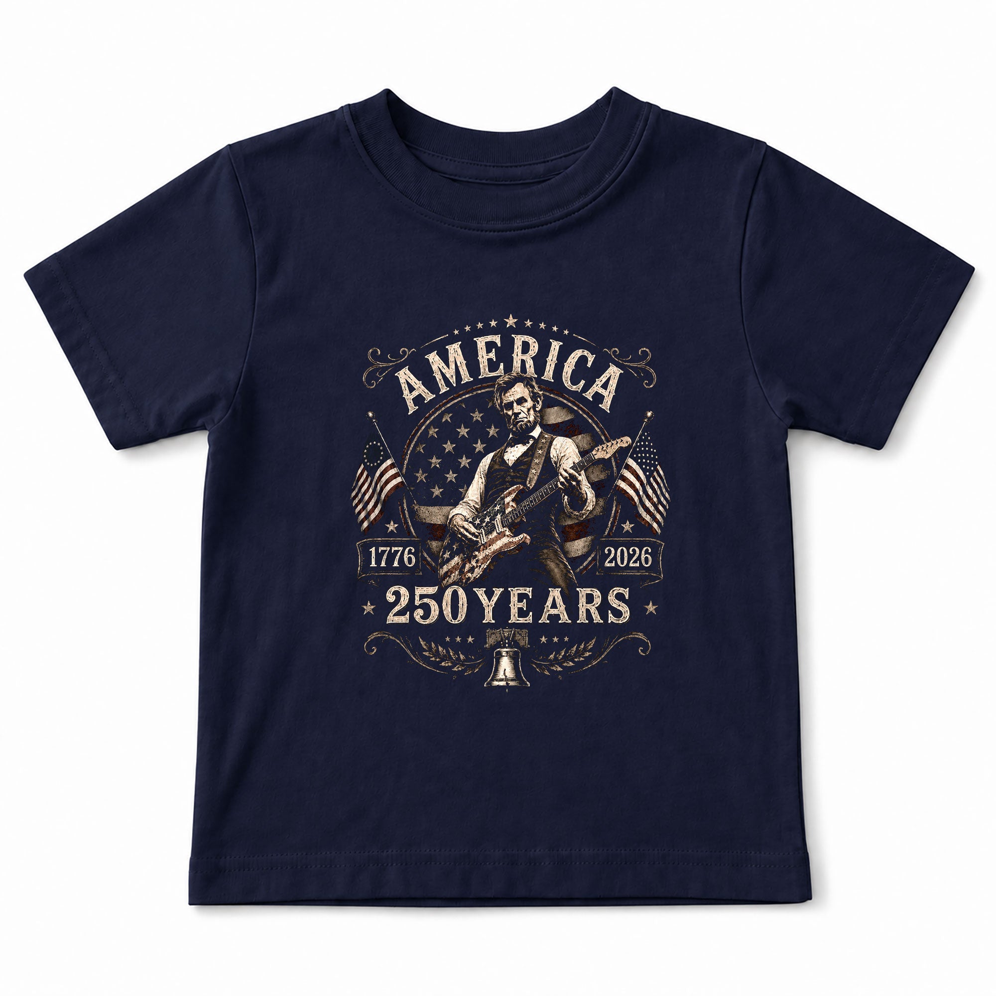 Kids 250 Years Celebration Shirt Retro Round Flag Graphic Lincoln Rocker Girls Tee