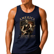 Lincoln Shield Guitar Tank Top 1776-2026 Patriotic Vintage Men Graphic Sleeveless Shirt