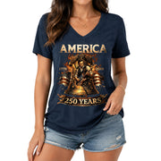 Liberty Bell Guitar V Neck Women T-Shirt Patriotic 1776-2026 America 250 Years Black Tee