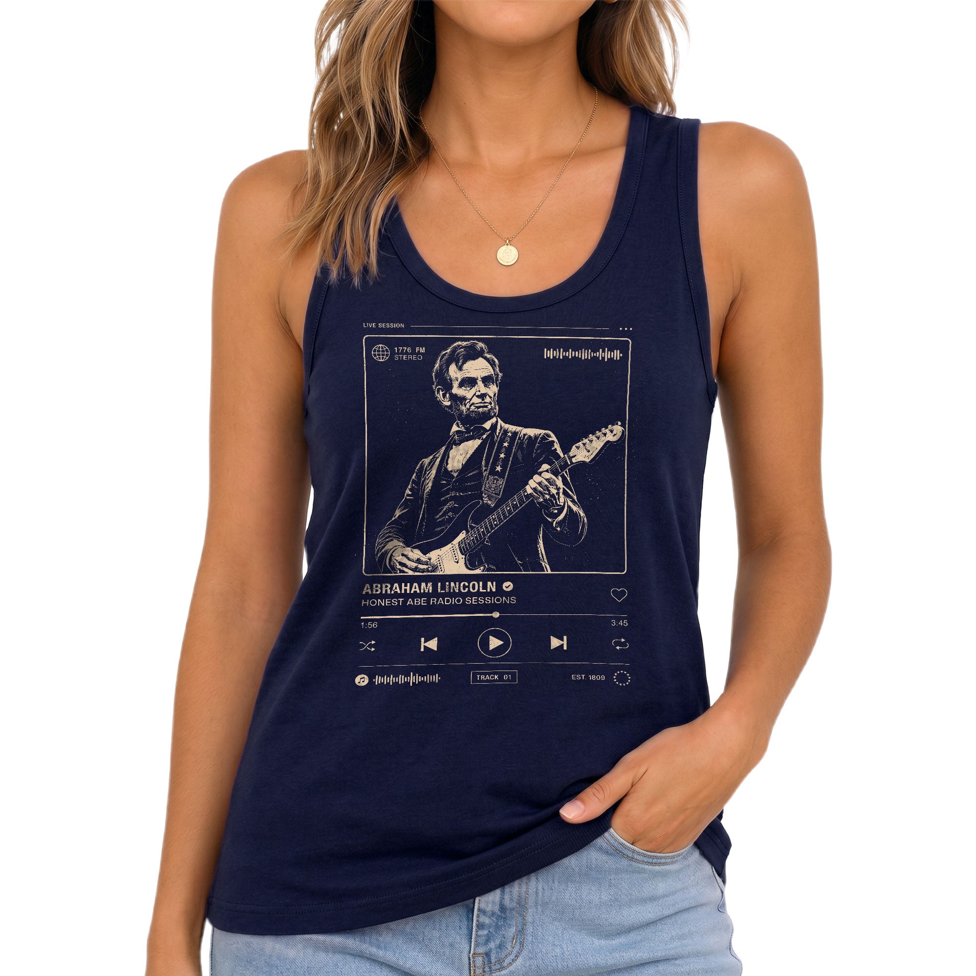 Women Lincoln Tank Top Honest Abe Radio Sessions Patriotic Graphic Sleeveless Tee