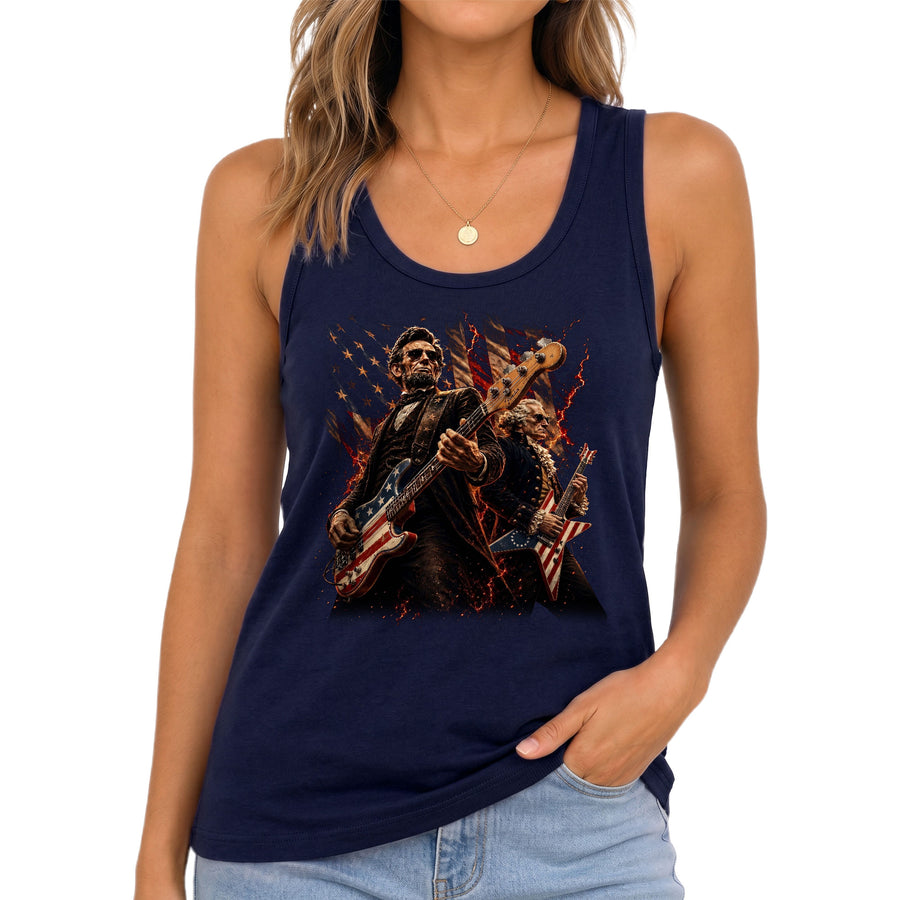 Lincoln Women Tank Top Patriotic Presidents Rock Guitarist US Flag Founding Fathers Shirt