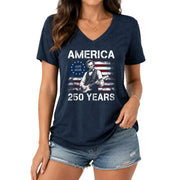 Rock Lincoln V Neck T-Shirt Patriotic 1776-2026 America 250 Years Women Graphic