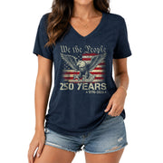 Patriotic We The People Eagle V-Neck T-Shirt Women 1776-2026 Historical Graphic Top