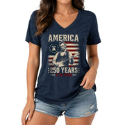 Liberty Bell Lincoln V-Neck Shirt Vintage 1776-2026 America 250 Years Women Tee