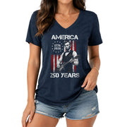 Patriotic Lincoln Flag V-Neck Shirt Vintage 1776-2026 America 250 Years Womens Tee