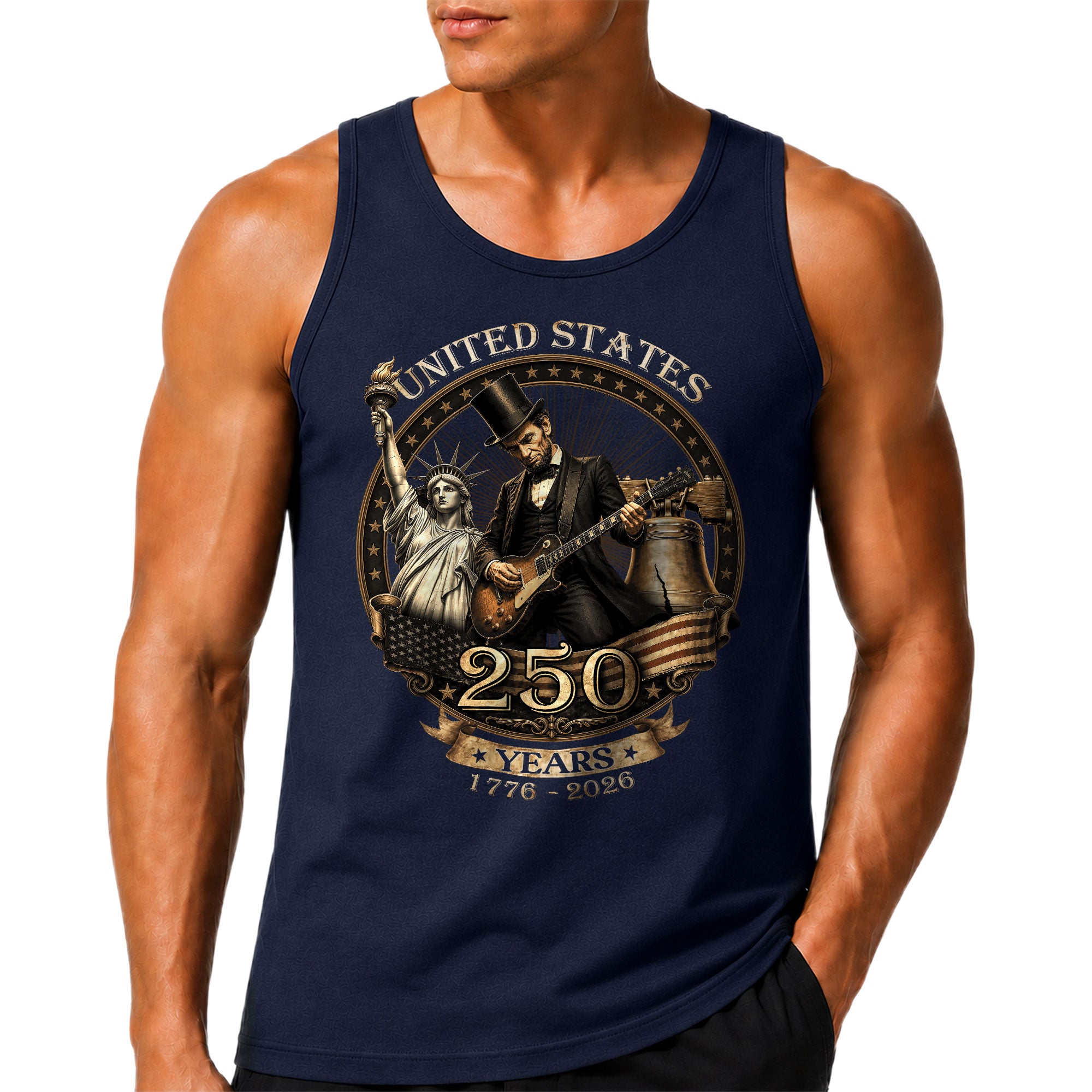 Men's Graphic Tank Top Abraham Lincoln Statue of Liberty 1776-2026 Patriotic Tee