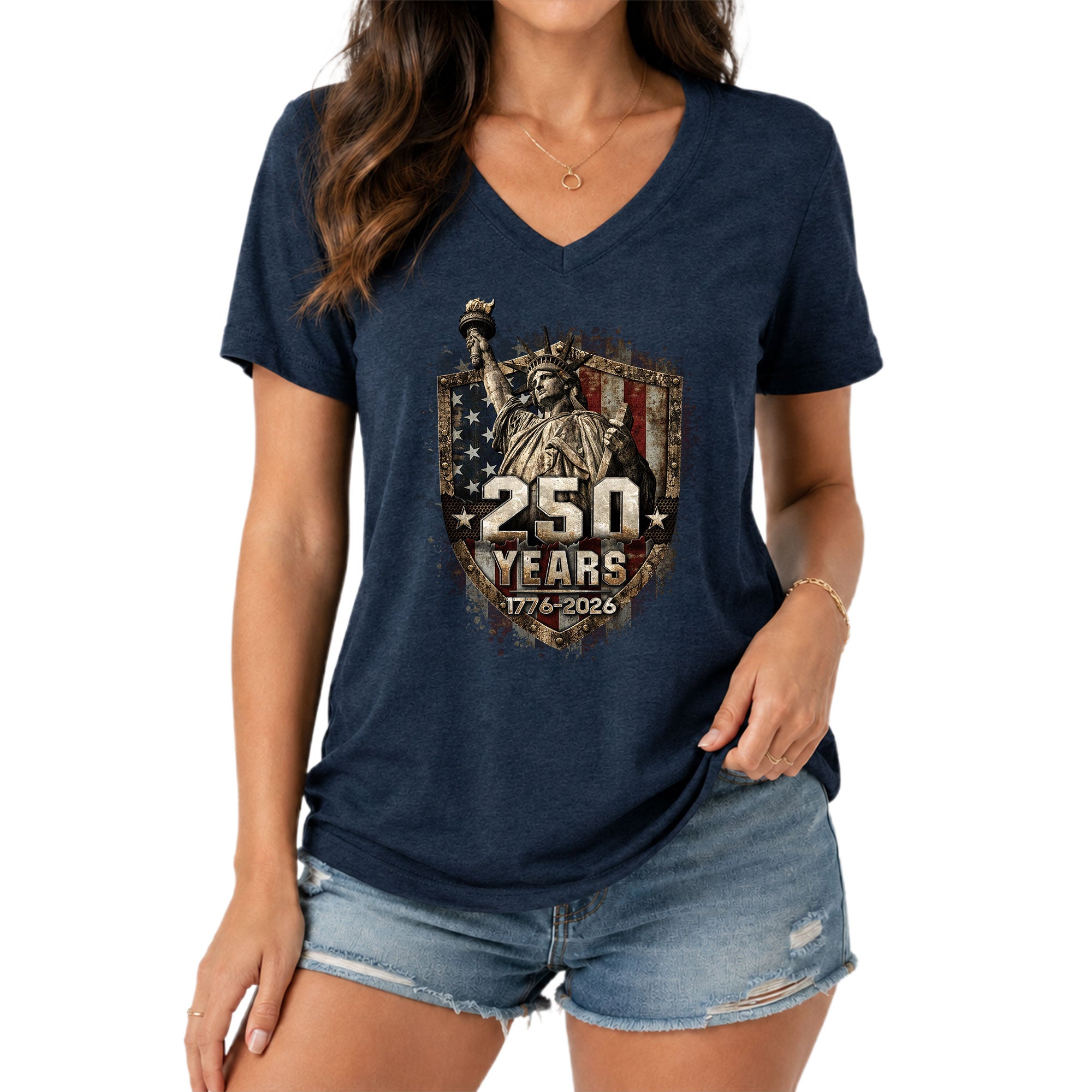Rock Lincoln V Neck T-Shirt Patriotic 1776-2026 America 250th Women Graphic Tee