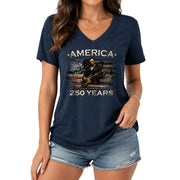 America 250 Years V-Neck T-Shirt Lincoln Guitar Patriotic USA 1776-2026 Tee
