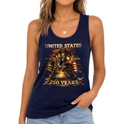 Lincoln Women Tank Top Liberty Bell Guitar Graphic 1776 2026 250 Years Patriotic Shirt - Rust Field Wear