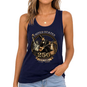 Abraham Lincoln Women Tank Top Statue of Liberty Guitar 1776 2026 250 Years Graphic Shirt - Rust Field Wear