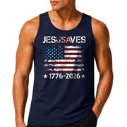 Men's Patriotic JESUSAVES 1776-2026 Tank Top - Faith Graphic Sleeveless Shirt